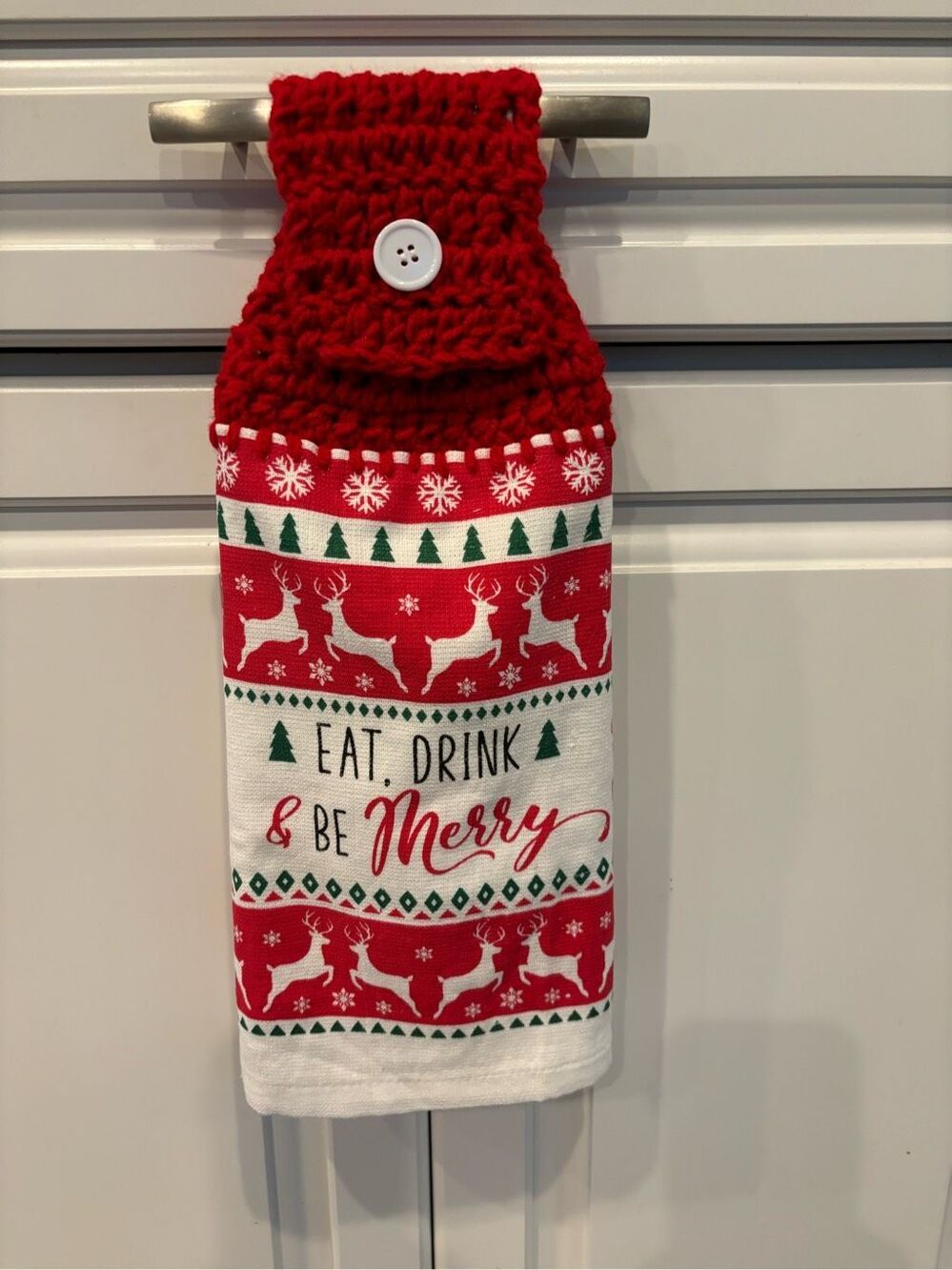 Crochet Top Kitchen towel-Eat drink and be merry